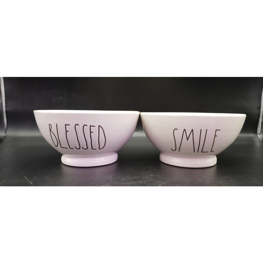2 Rae Dunn Large letter Farm House cereal Bowls SMILE BLESSED